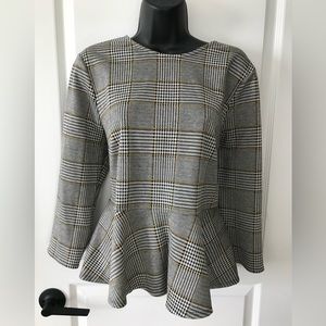 Lord & Taylor Houndstooth Peplum Top Size L